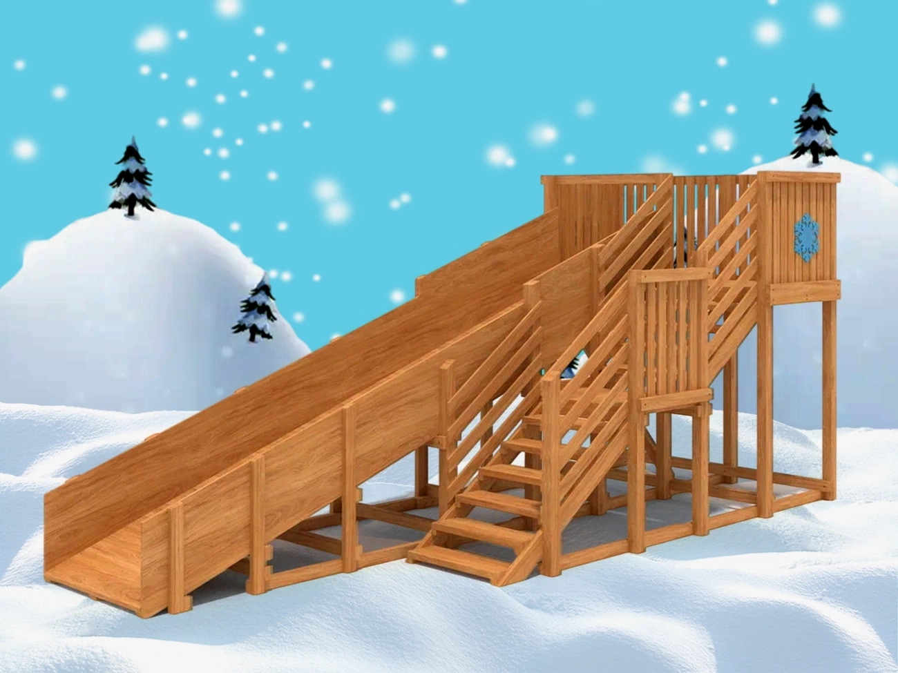 картинка Детская деревянная зимняя горка "IgraGrad Snow Fox", скат 5,9 м от магазина ИграГрад